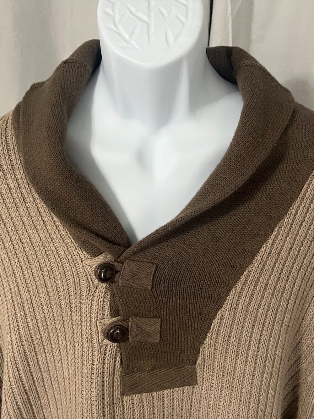 🧥 Duluth Trading Co Men’s Tan Brown Heavy Knit Shawl Sweater 2XLT Wool Blend 🔥